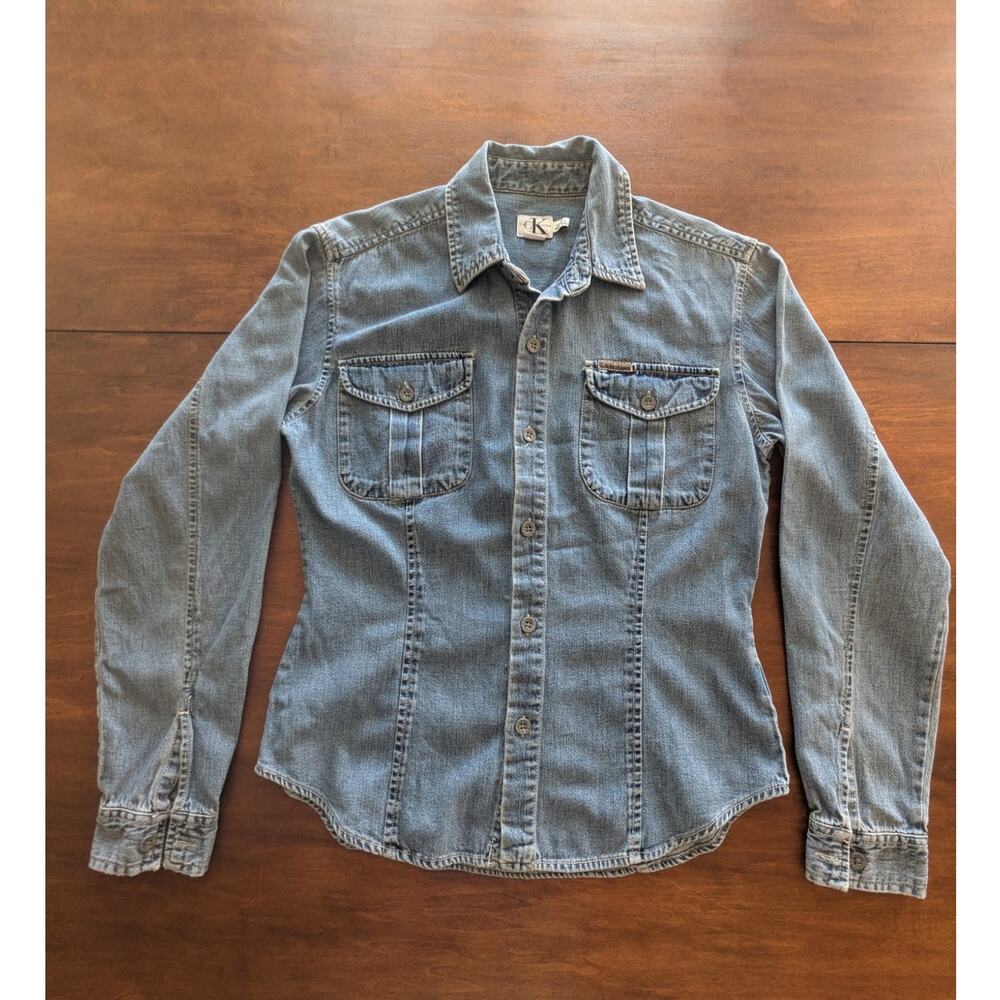 Vintage 90s Calvin Klein Jeans Denim Western Shirt Fitted Womens Sz S